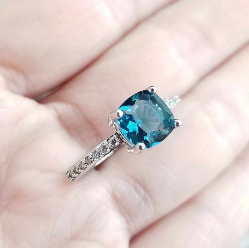 💎NEW💎 SILVER PEACOCK BLUE SAPPHIRE RING - Picture 10 of 13